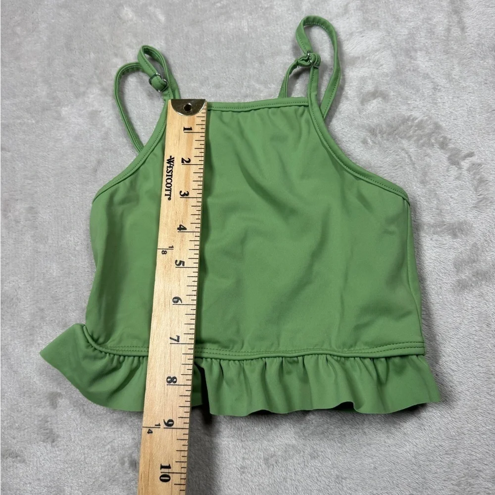Kortni Jeane Green Adjustable Straps Ruffle Hem Square Neck Bathing Suit Top 2/3